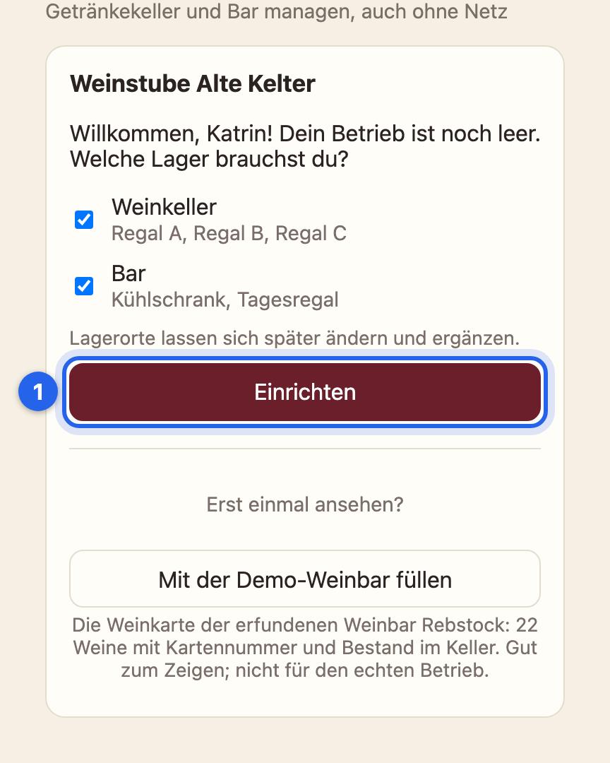 Welche Lager brauchst du? Weinkeller und Bar mit ihren Lagerorten, darunter Einrichten